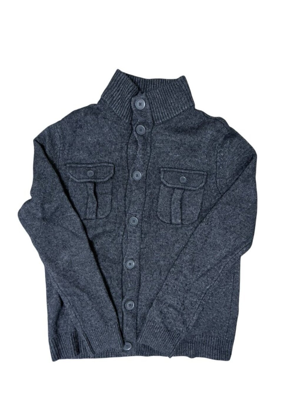 Express Men's Wool Blend Button Front Sweater Size Large Charcoal Grey Pockets